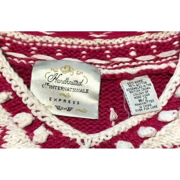 VTG 90s EXPRESS HAND KNITTED SWEATER SZ M PINK RAIME COTTON SHOULDER PADS WOMENS - Picture 4 of 4